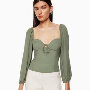 Aritzia Sage Green Puff Sleeve Blouse